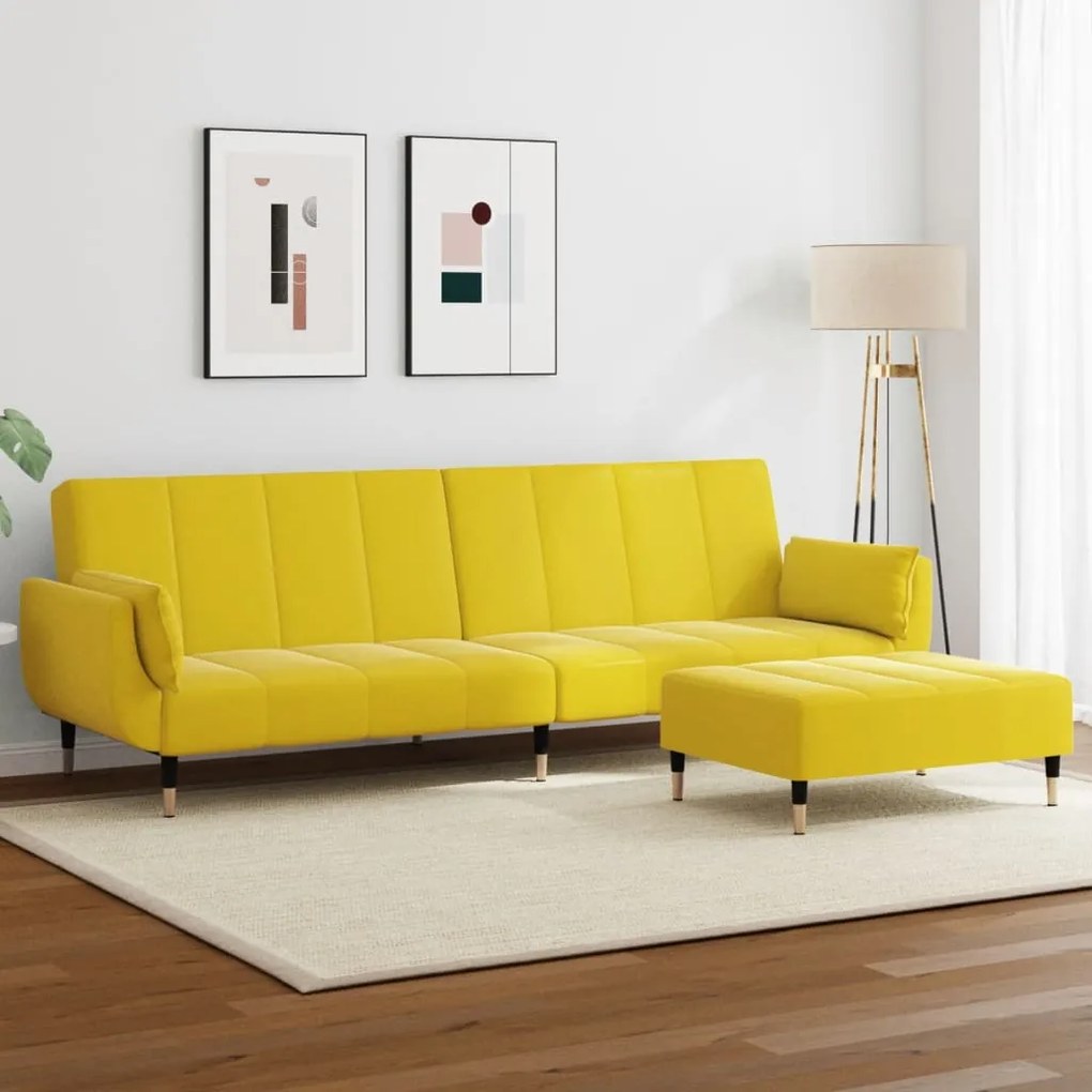 vidaXL Sofá-cama 2 lugares c/ apoio de pés veludo amarelo