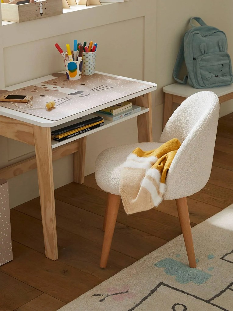 Agora -23%: Cadeira especial infantário Montessori, em imitação pelinho branco claro liso