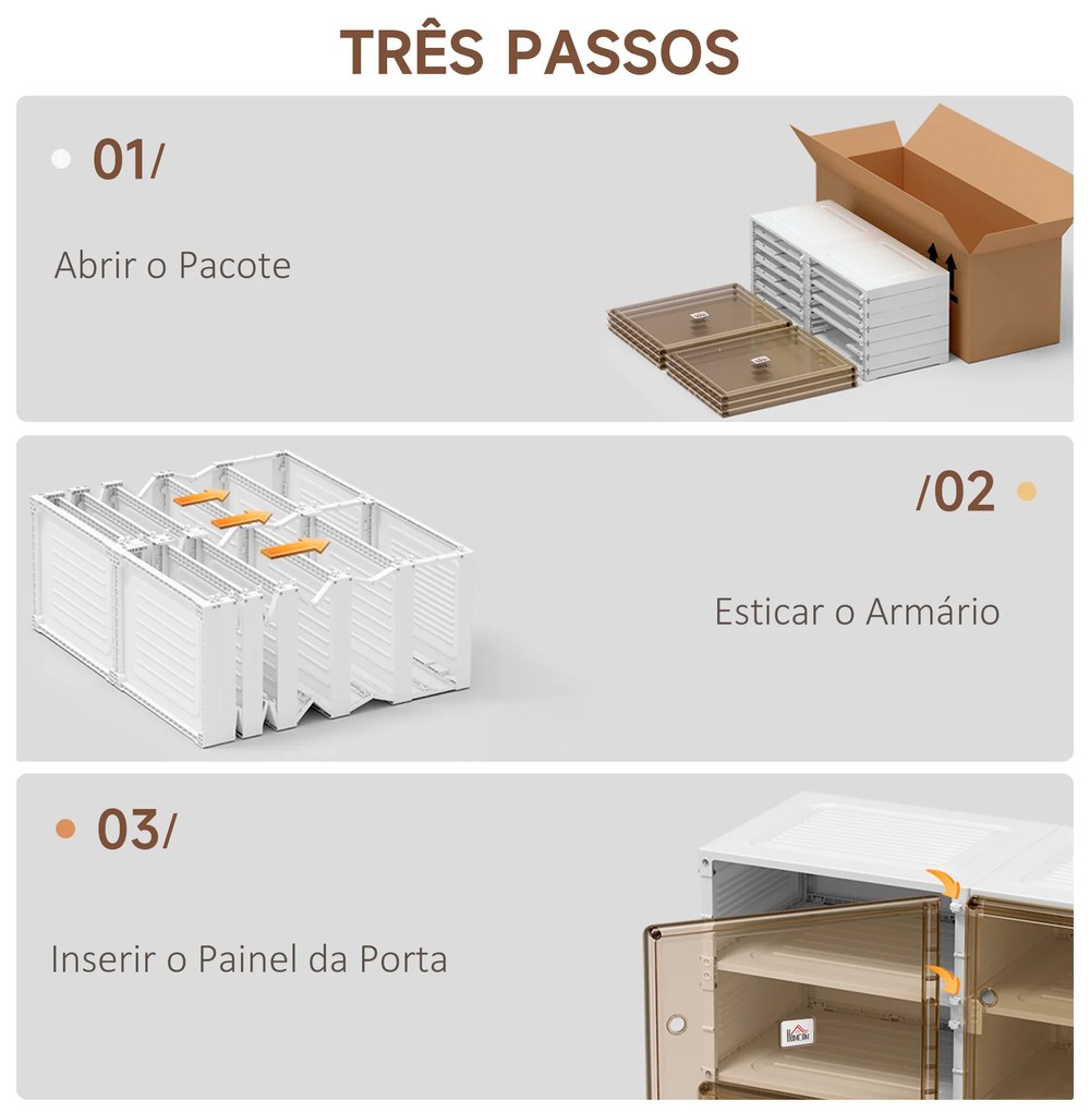 HOMCOM Móvel Sapateiro Dobrável Organizador de Sapatos com 3 Portas Magnéticas 3 Prateleiras para 6 Pares de Sapatos para Entrada Corredor Dormitório 27x34x99cm Branco e Marrom