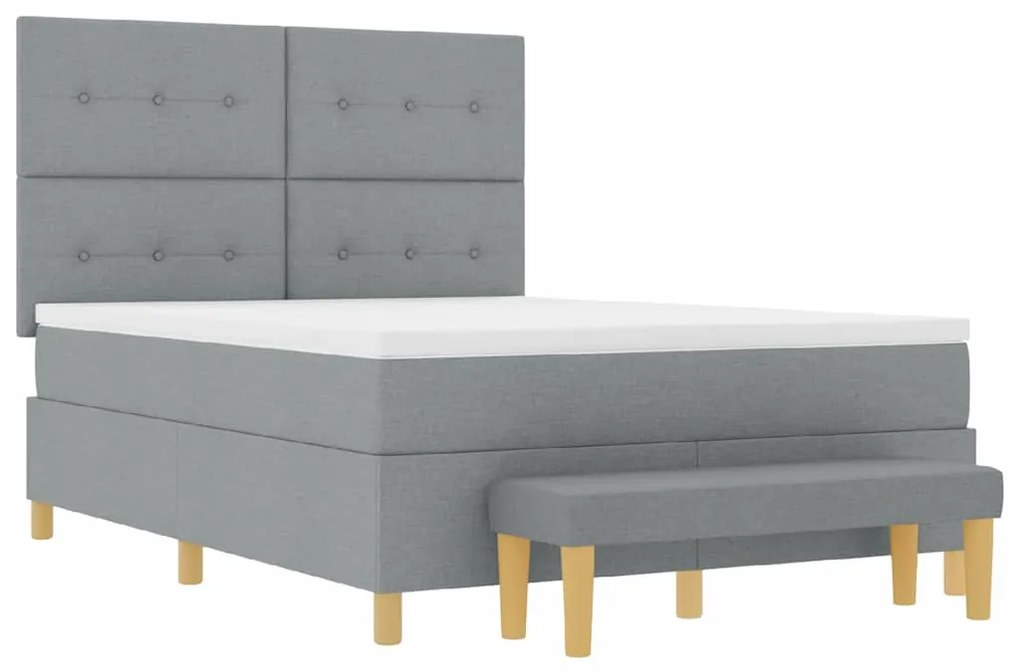 Cama Box com Colchão &amp; Banco vidaXL Cinza Claro 140x200 cm Tecido