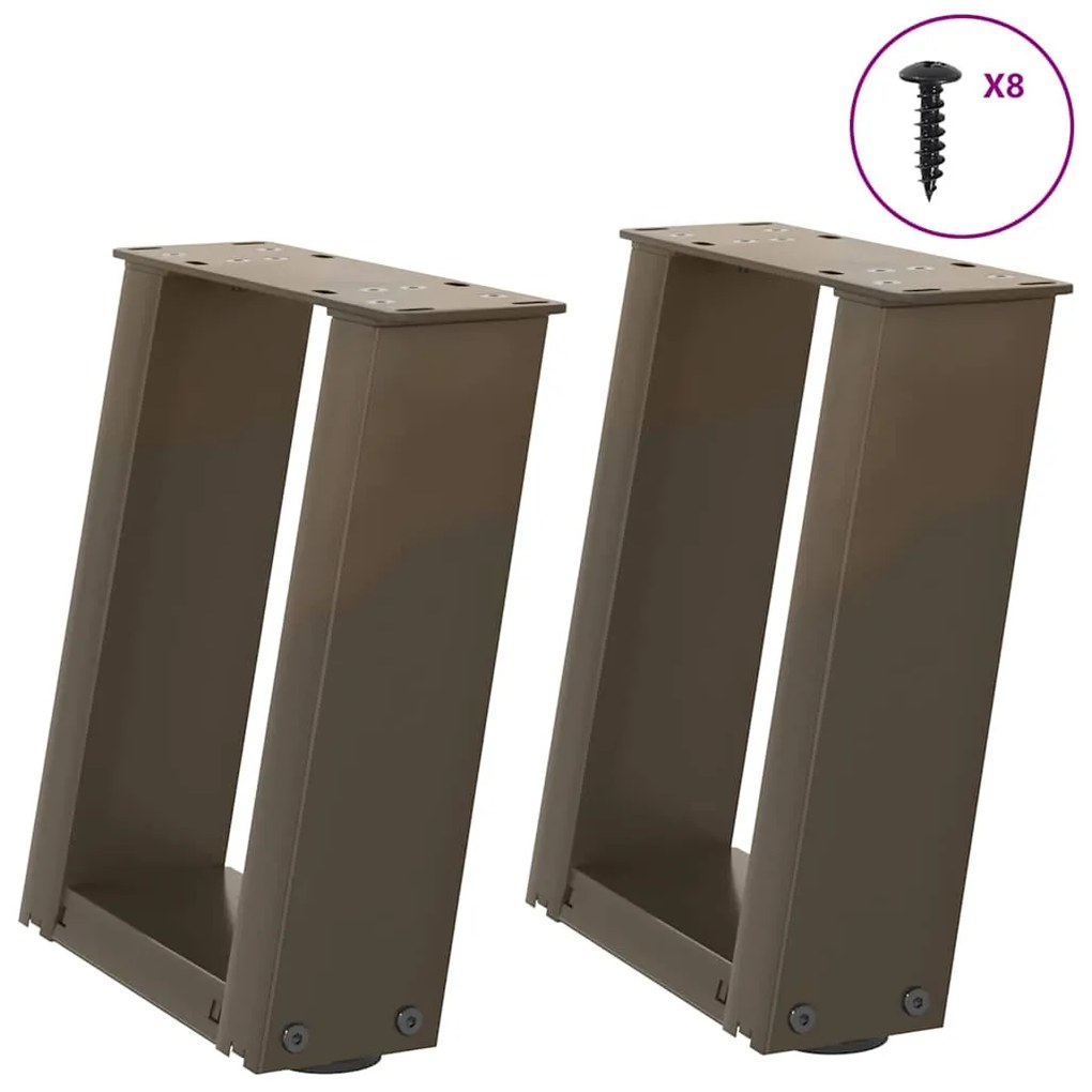 vidaXL Pés para mesa de centro em formato de U, 2 peças, aço natural, 30x(30-31) cm, aço