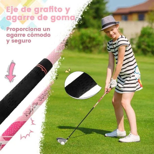 Conjunto de tacos de golfe para crianças dos 11 aos 13 anos, incluindo saco de apoio com capuz para chuva Driver n.º 1 Híbrido n.º 5 Ferros e Putter n