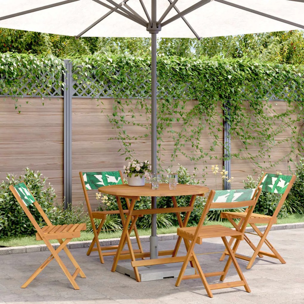 vidaXL 5pcs conj. jantar p/ jardim tecido/madeira maciça padrão folhas