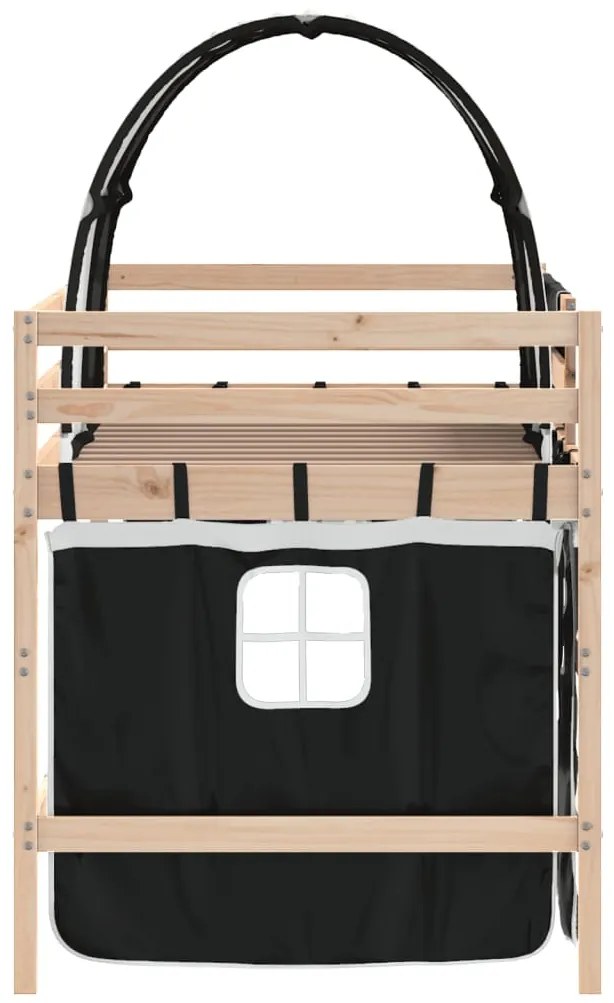 Cama alta criança c/ túnel 90x200 cm pinho maciço branco/preto