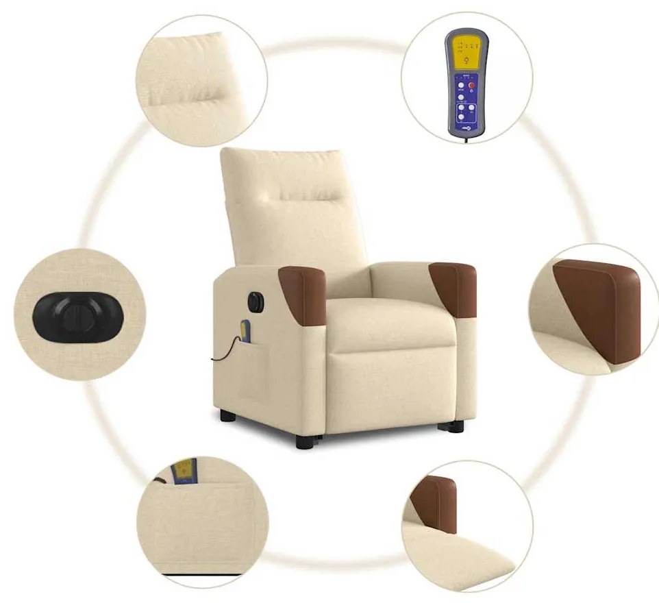Poltrona elétrica elevatória massagens tecido creme