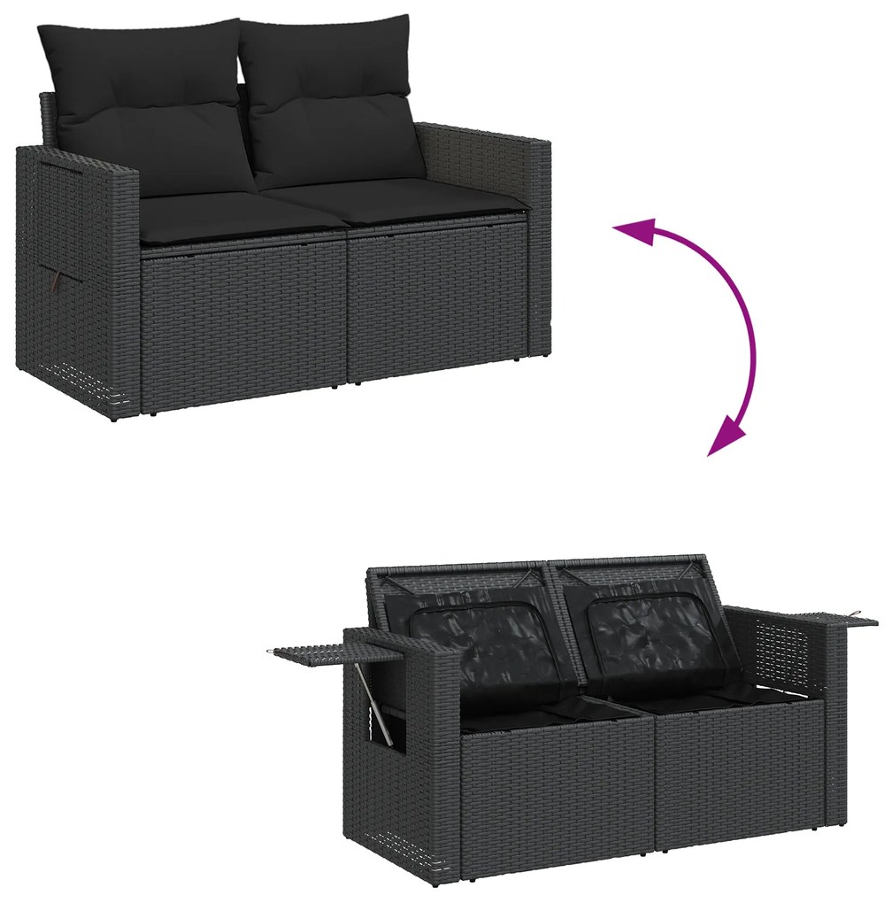 Conjunto de Sofá de Jardim de 10 Peças com Almofadas Preto Vime Sintét