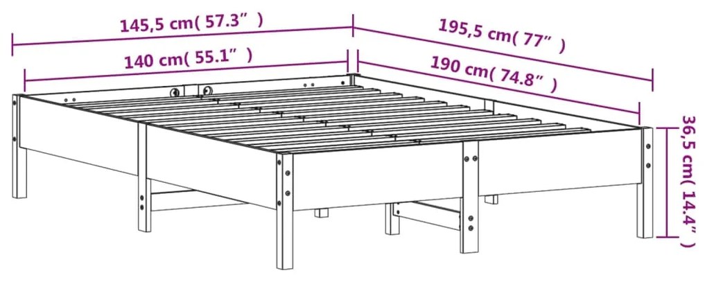 Cama sem colchão 140x190 cm pinho maciço castanho-mel