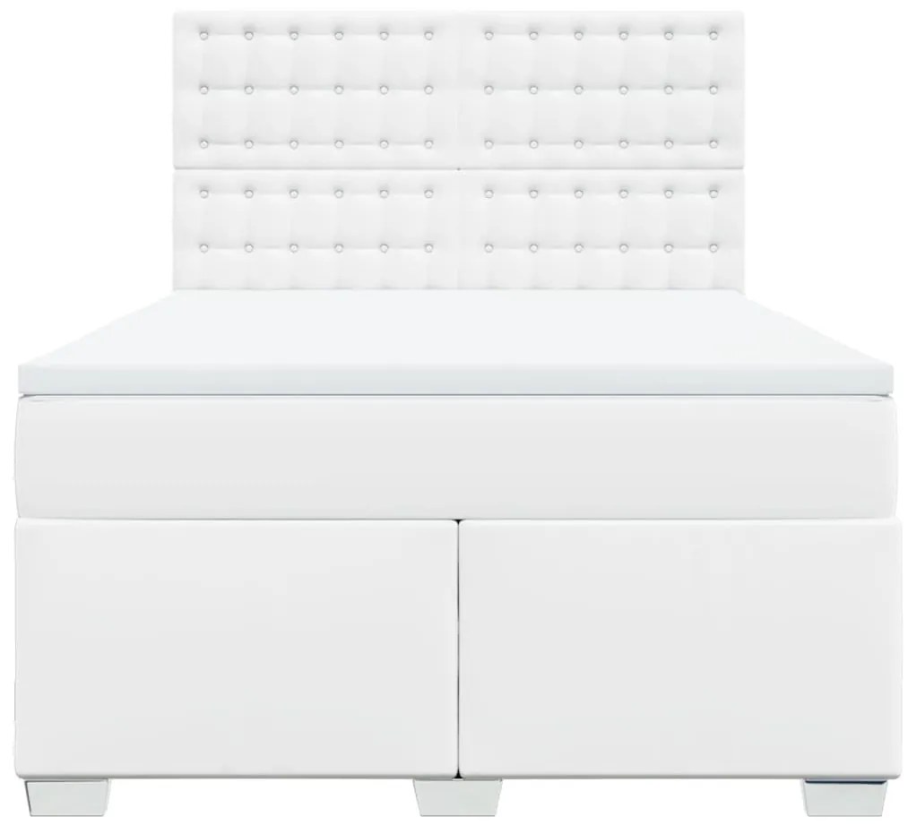 Cama com molas/colchão 160x200 cm couro artificial branco