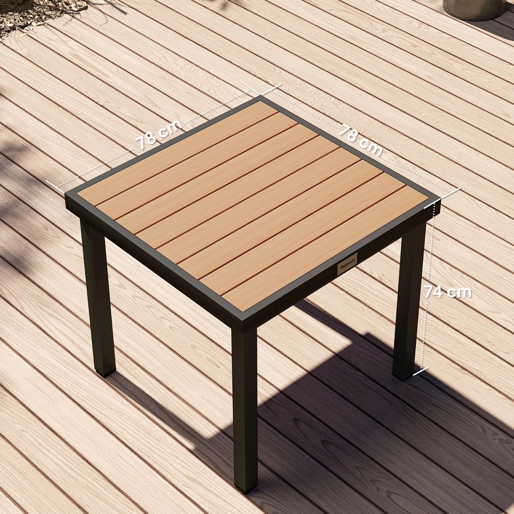 Mesa de Jantar de Jardim, 78 x 78 x 74 cm (CADEIRAS NÃO INCLUIDAS), Estrutura de Alumínio, Cor Madeira Natural