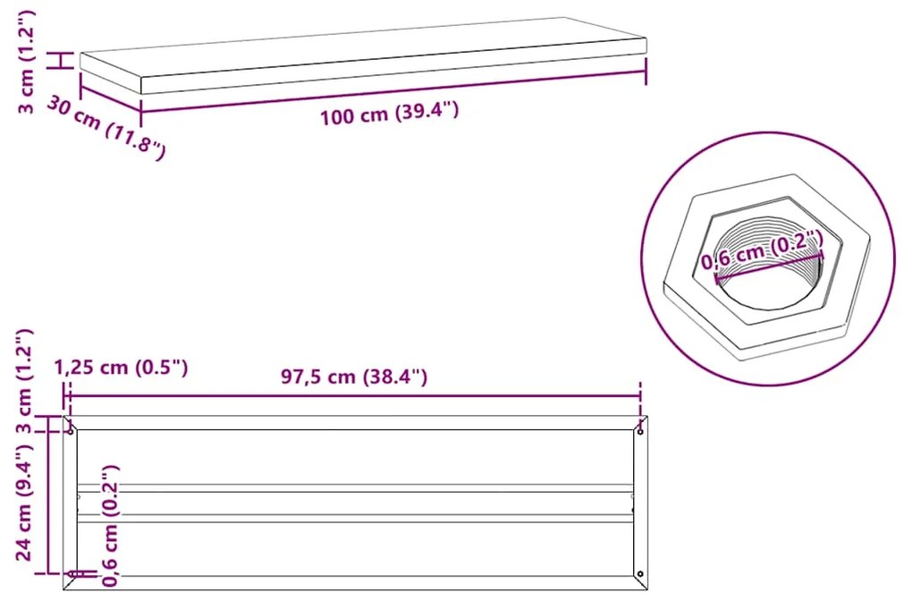 Prateleiras de parede 2 pcs 100x30x3 cm aço inoxidável prateado