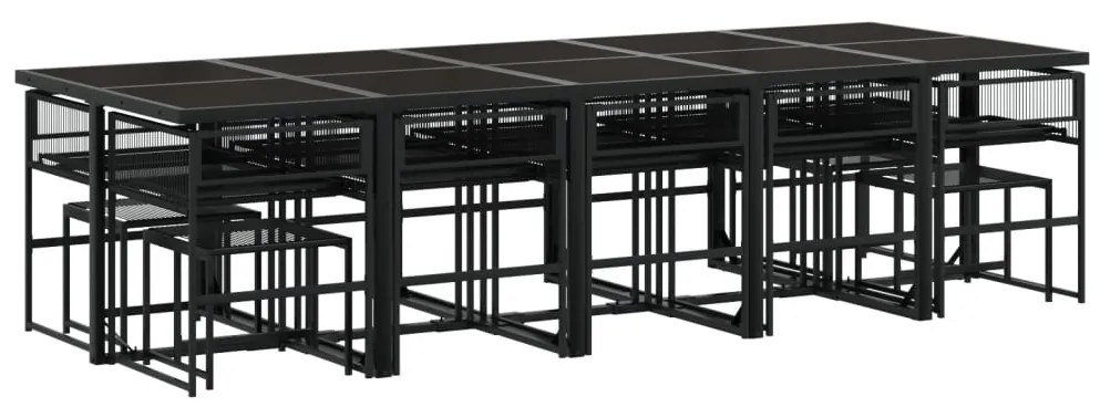 15 pcs conjunto de jantar p/jardim com almofadões vime PE preto