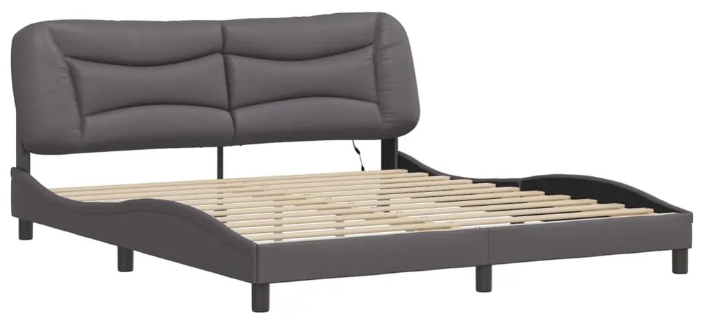 Estrutura de cama c/ luzes LED 180x200cm couro artificial cinza