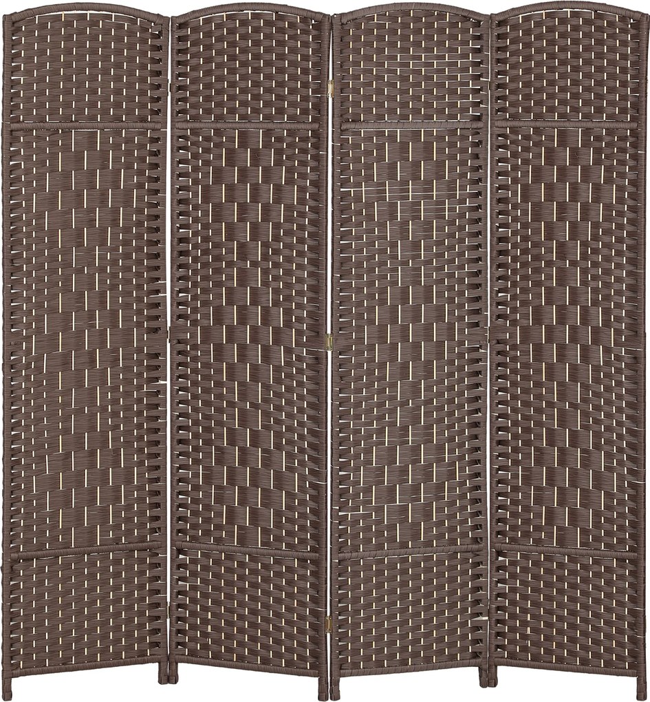 Biombo interior de madeira com 4 painéis 180 x 180 cm, divisória dobrável para sala ou quarto, castanho