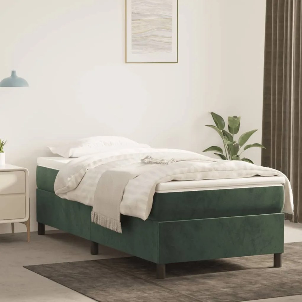 vidaXL Estrutura de cama com molas 90x190 cm veludo verde-escuro
