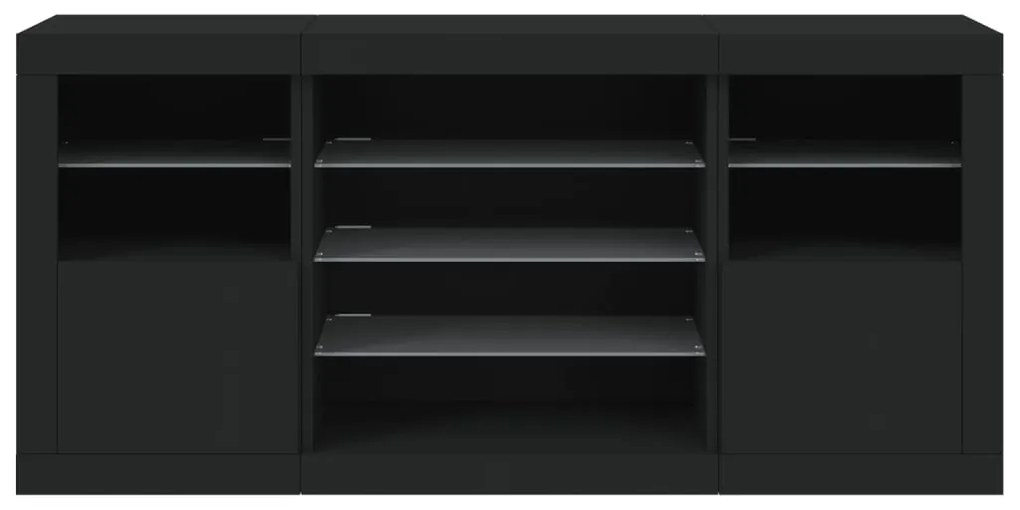Aparador com luzes LED 142,5x37x67 cm preto