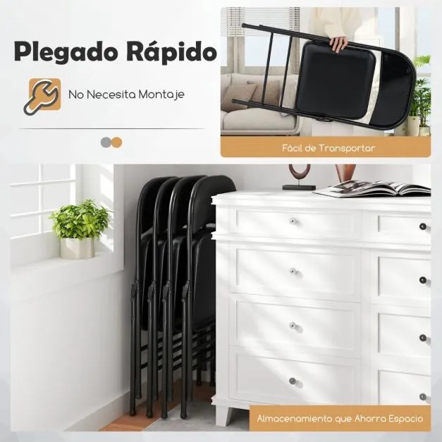 Conjunto de 4 cadeiras de cozinha dobráveis com estrutura metálica Pretas