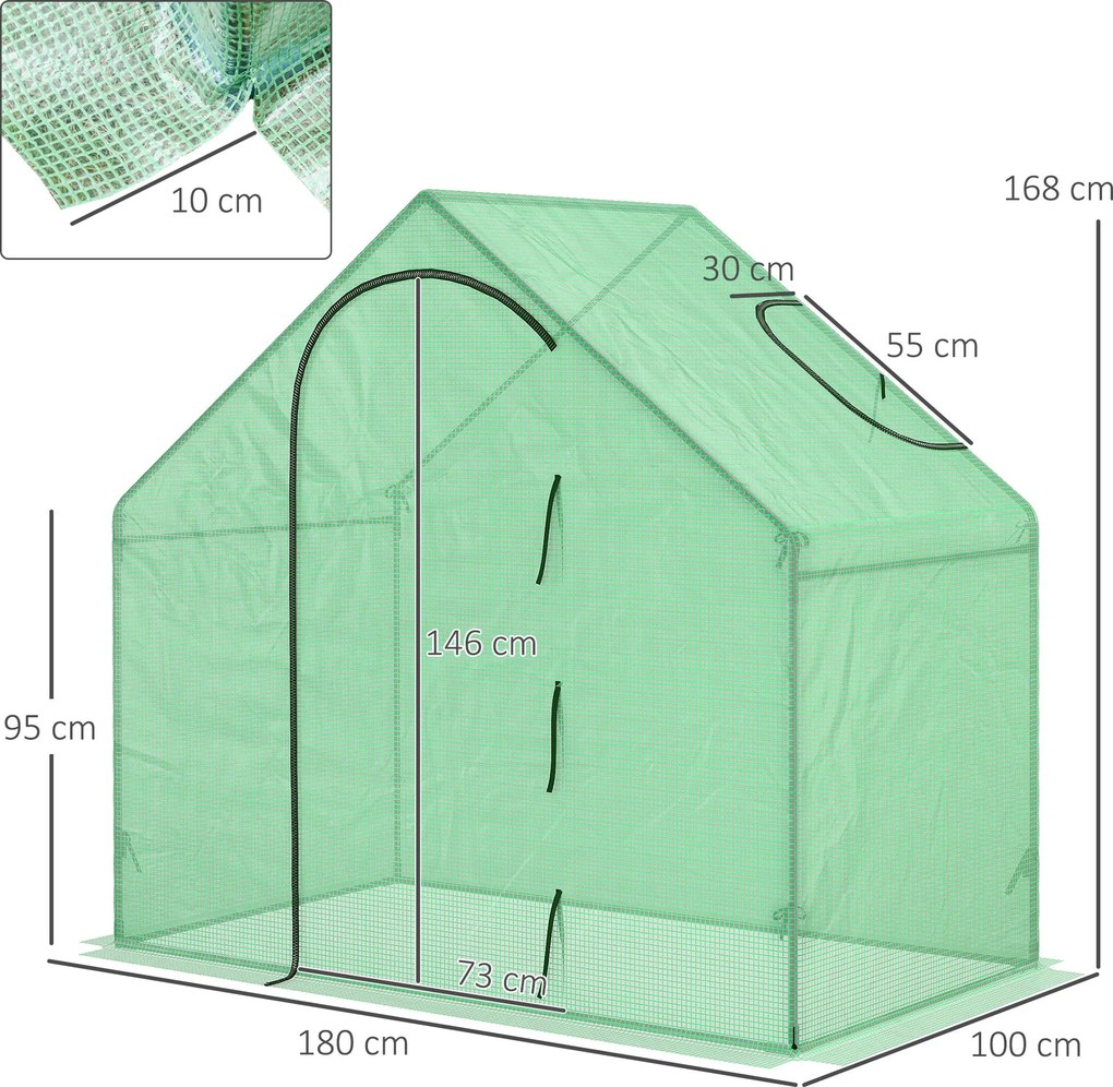 Estufa Transparente de Jardim 180x100x168 cm Estufa de Jardim com Porta Enrolável e Estrutura de Aço Verde