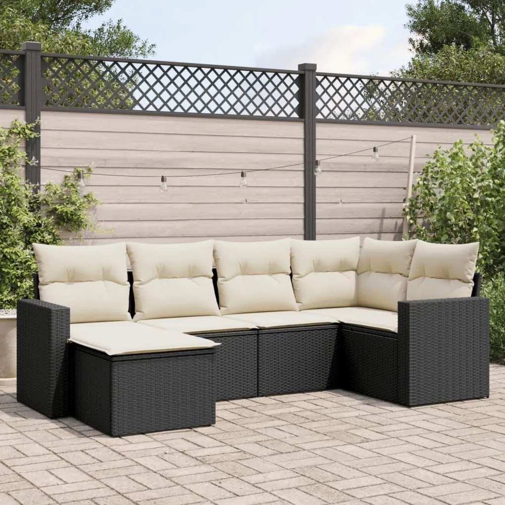 vidaXL 6 pcs conjunto sofás de jardim c/ almofadões vime PE preto