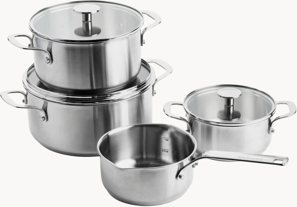 Conjunto de cozinha em aço inoxidável com tampas Kitchen Aid, conjunto de 7