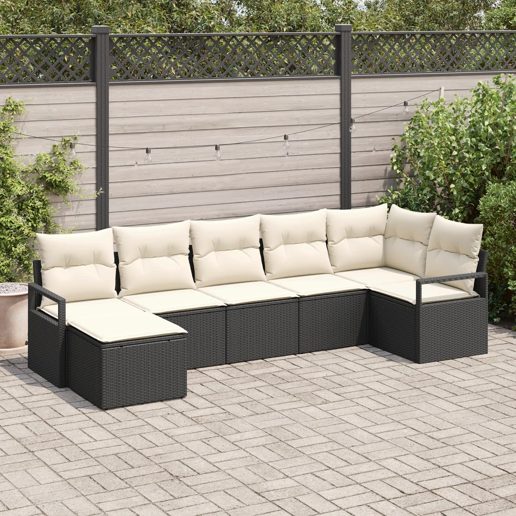 Conjunto de Sofá de Jardim com 7 Peças e Almofadas em Preto Rattan Sin