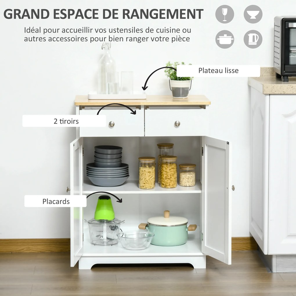 Aparador para sala de estar com armários com portas 68 C x 40,3 L x 85 A cm 2 gavetas e prateleira ajustável; armário de arrumação para sala de estar,