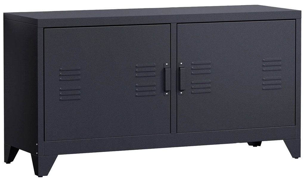 HOMCOM Móvel TV Banco Televisão estilo Industrial 2 Armários com 2 Prateleiras Ajustáveis Passa Cabos Estrutura Aço Preto | Aosom Portugal