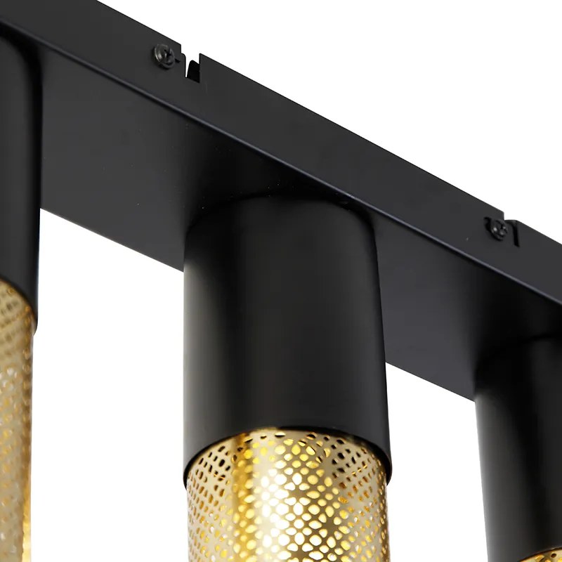 Luminária de teto industrial preto com dourado oblongo 3 luzes - Raspi Industrial