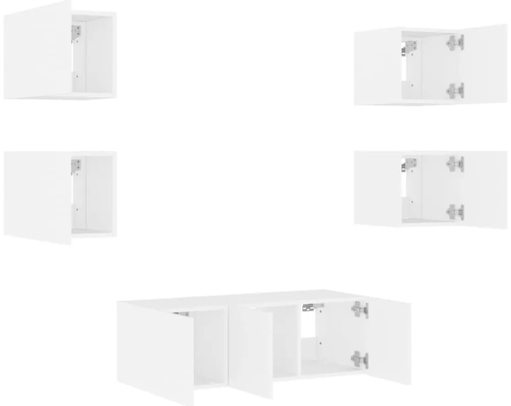 6pcs móveis de parede p/ TV c/ LEDs derivados de madeira branco