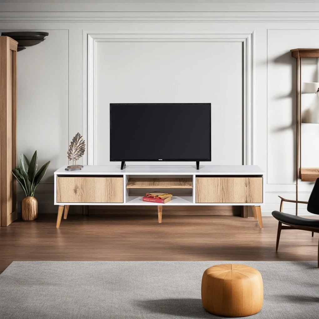 Móvel TV Kraf – Branco Felt – 180 x 50 x 40 cm