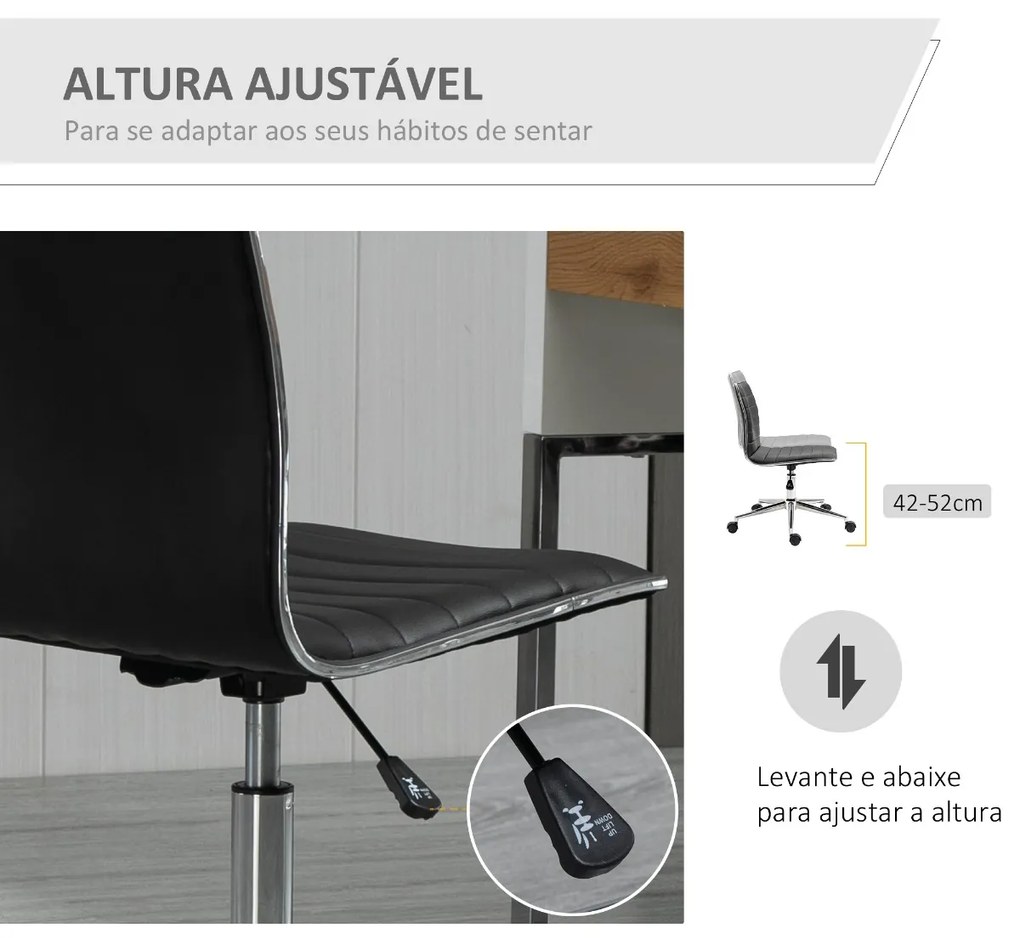 Cadeira de Escritório Ergonômica Giratória com Altura Ajustável Encosto Estofado em Couro Sintético Carga 120kg 47x57x76,5-86,5cm Preto