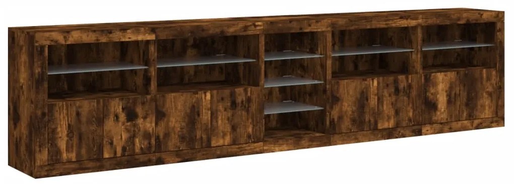 Aparador com luzes LED 283x37x67 cm carvalho fumado