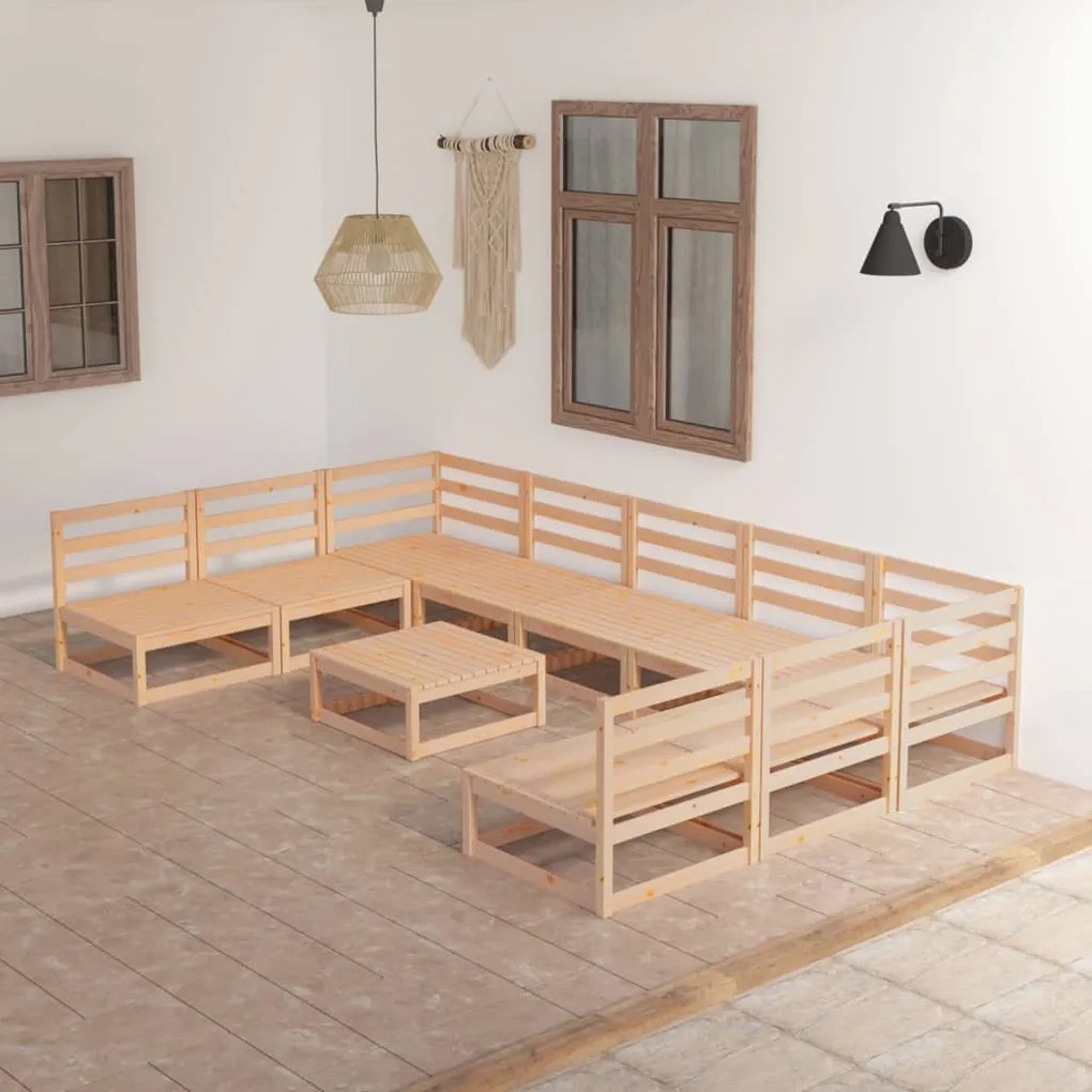 vidaXL 10 pcs conjunto lounge de jardim pinho maciço