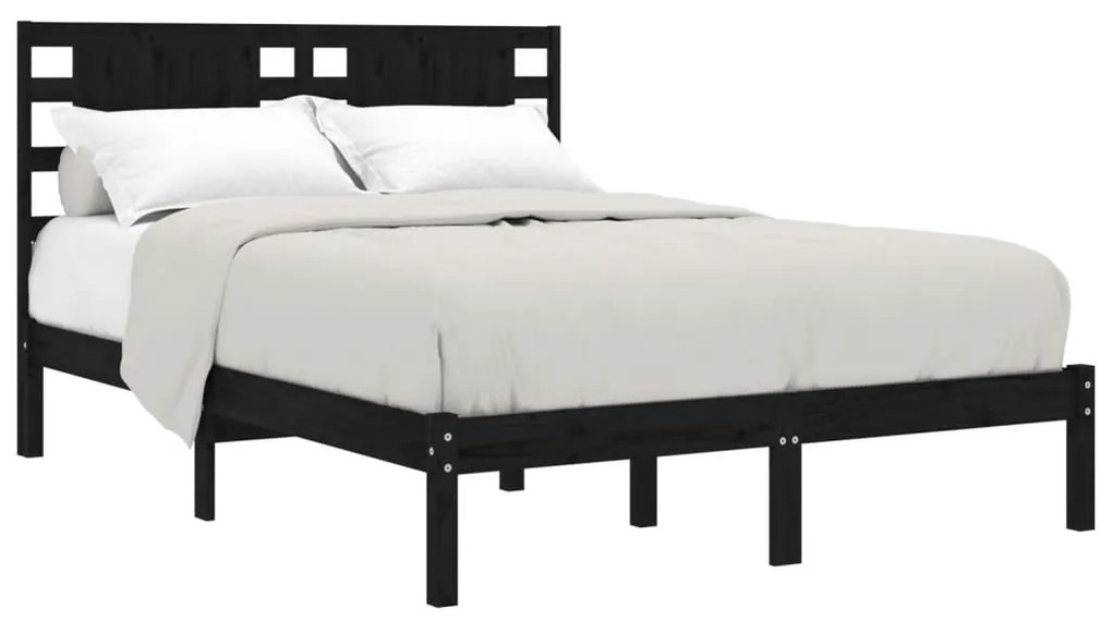 Estrutura cama dupla pequena 120x190 cm madeira maciça preto