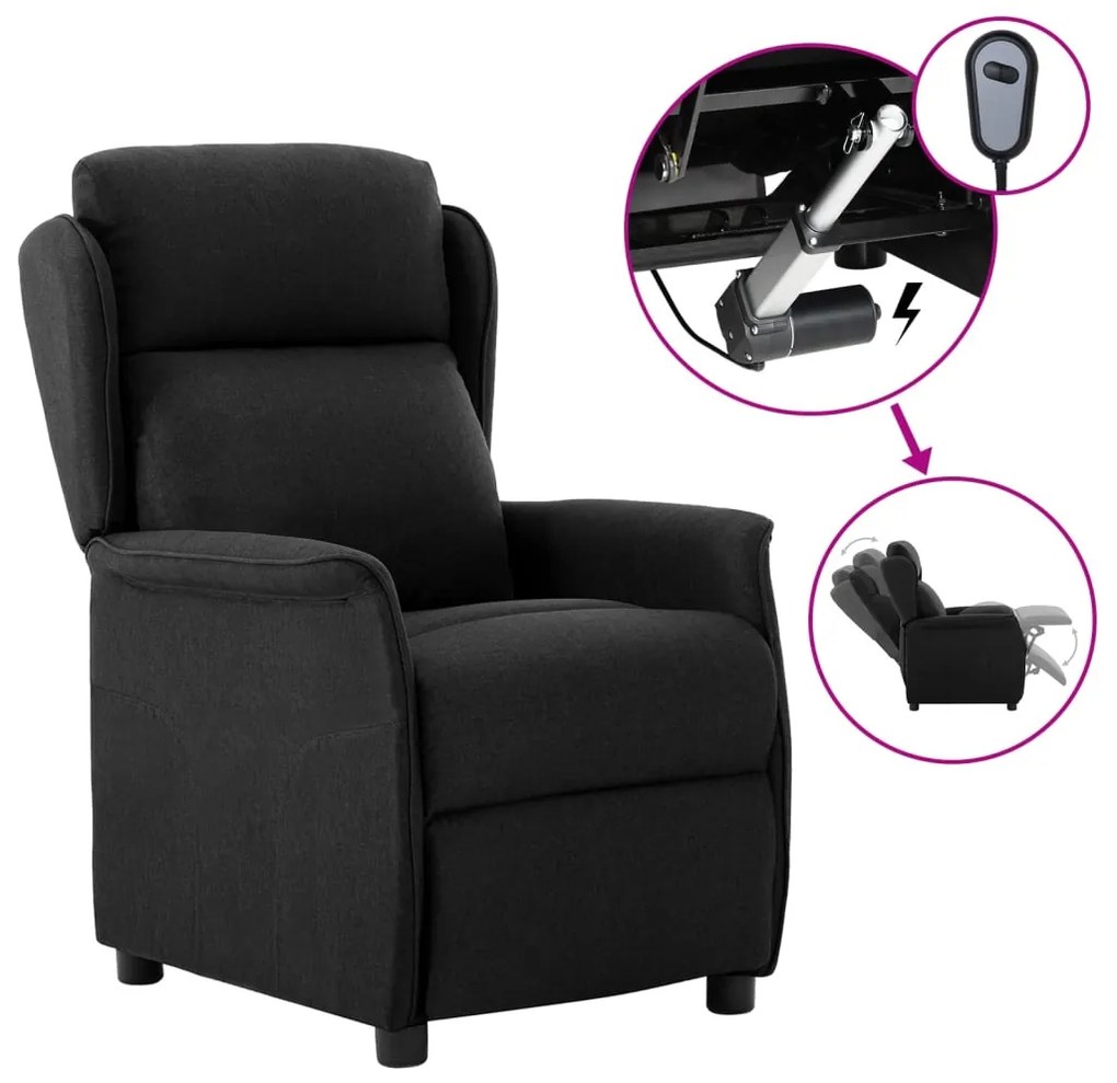 vidaXL Poltrona elétrica reclinável tecido preto