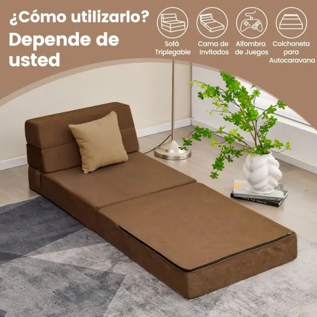 Sofá-cama dobrável 3 em 1 Capa amovível e lavável Cama de hóspedes portátil 190 x 71 x 15 cm Castanho
