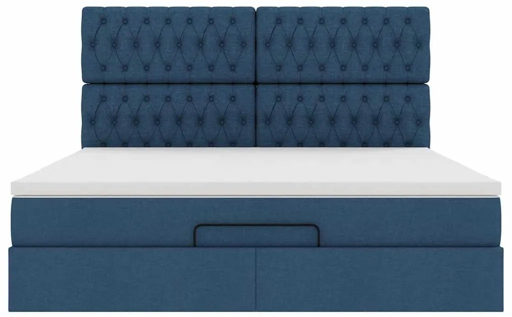 Estrutura de cama otomana vidaXL com tecido azul colchão 180x200cm