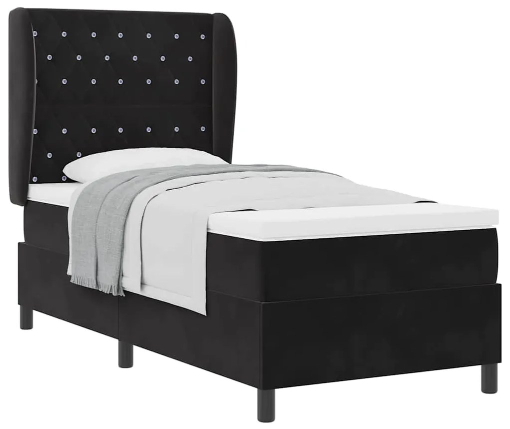 Cama Box com Colchão Preto 90x200 cm em Veludo