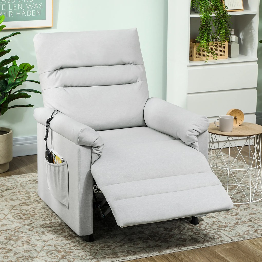 Poltrona relaxante elétrica com massagem e aquecimento, poltrona reclinável, apoio para os pés, motor silencioso, 82 x 99 x 106 cm, cinzento