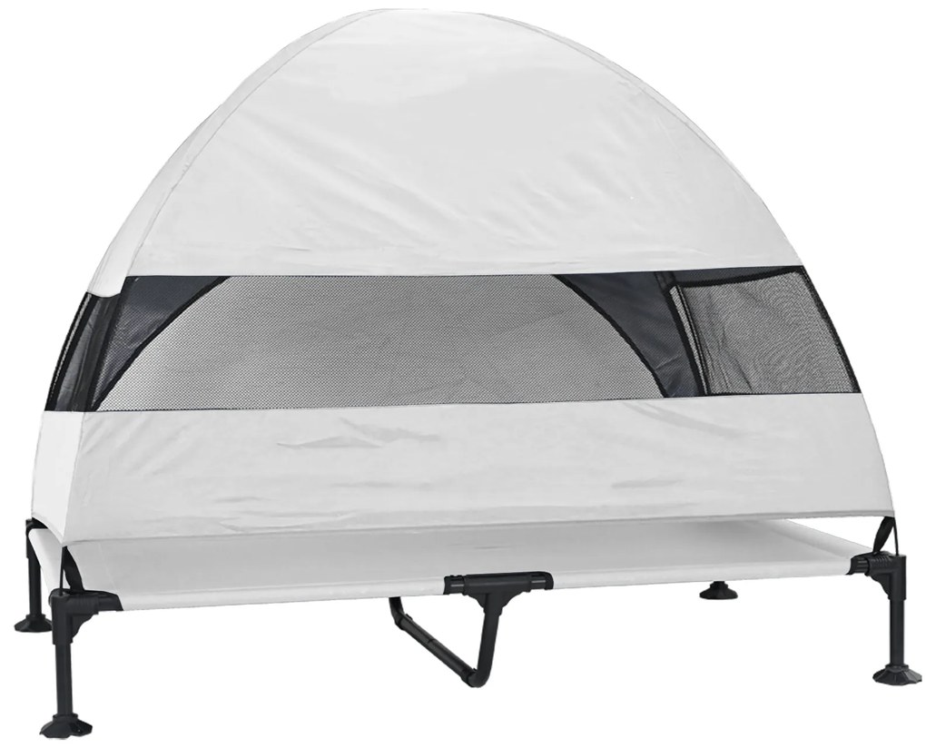 Cama Elevada para Cães com Toldo Removível Cinza Prateado XL Aço
