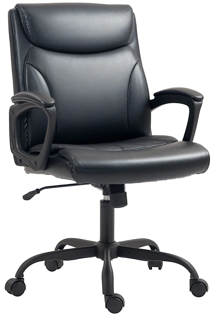 HOMCOM Cadeira de Escritório Cadeira com Altura Ajustável Função de Balanço Rodízios Giratórios 60x68x95,5-105 cm Preto | Aosom Portugal