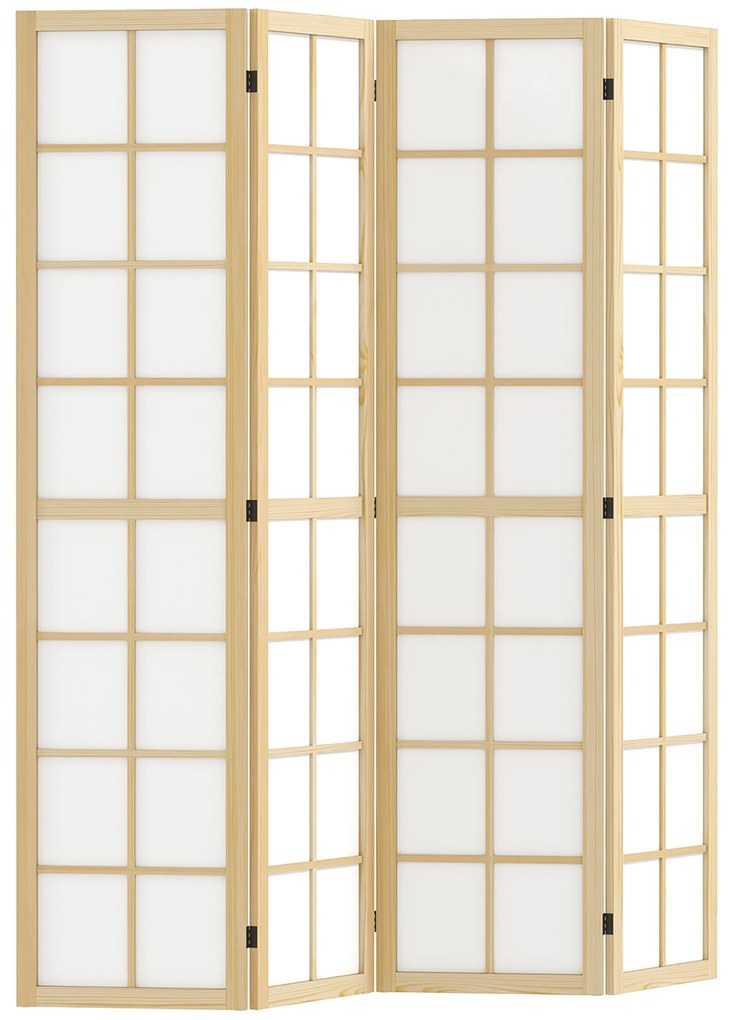 Biombo Dobrável de 4 Painéis Separador de Ambientes de Interior para Sala de Estar Dormitório e Escritório 160x170 cm Madeira e Branco