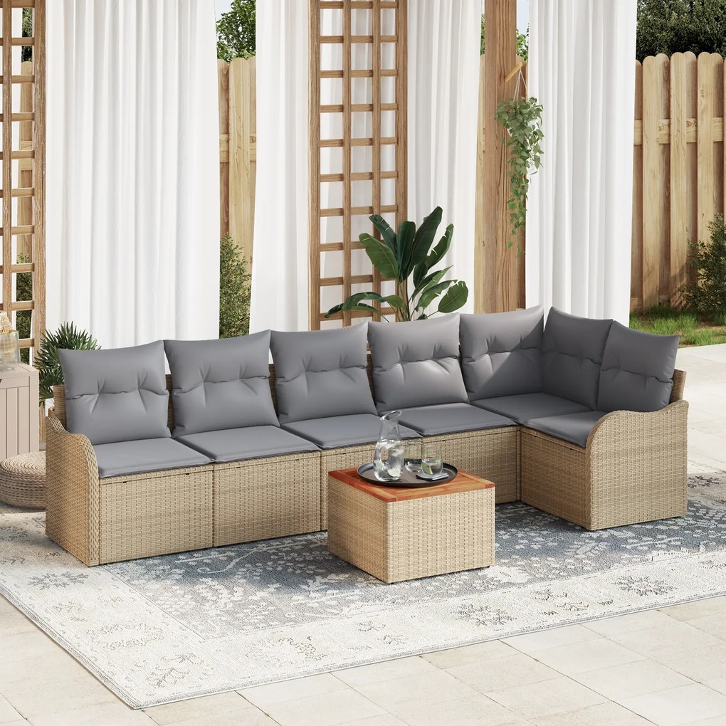 Conjunto de Sofá de Jardim vidaXL de 7 Peças com Almofadas Bege Polira