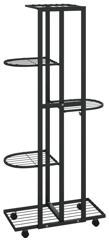 Suporte vasos c/ 5 prateleiras/rodas 44x23x100 cm ferro preto