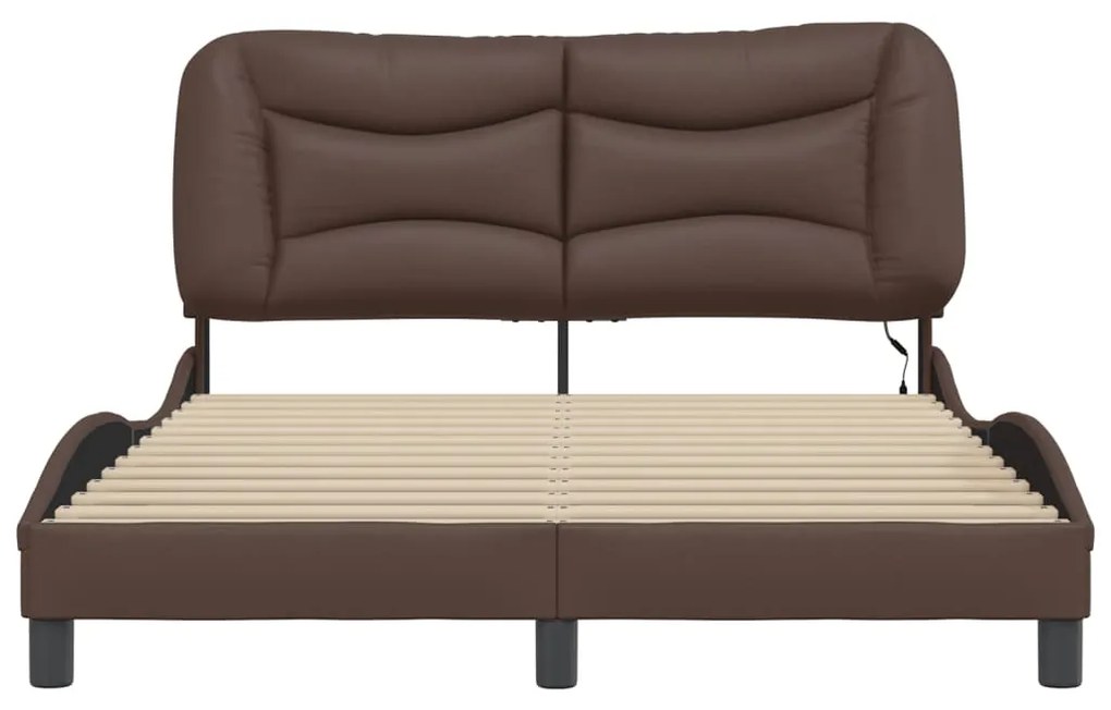 Estrutura cama c/ luzes LED 120x200cm couro artificial castanho