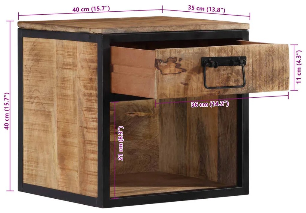 Mesa de cabeceira 40x35x40 cm madeira de mangueira maciça