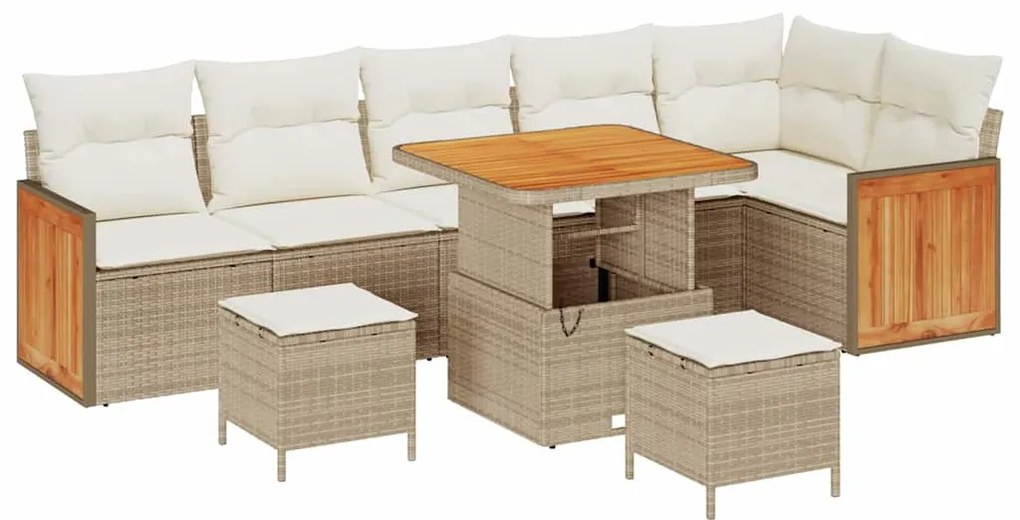 Conjunto de Sofá para Jardim vidaXL de 9 Peças com Almofadas Bege Vime