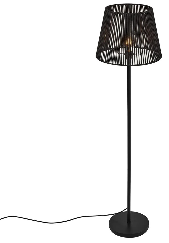 Candeeiro de pé para exterior preto com abajur de corda preta IP44 - Virginia Japandi