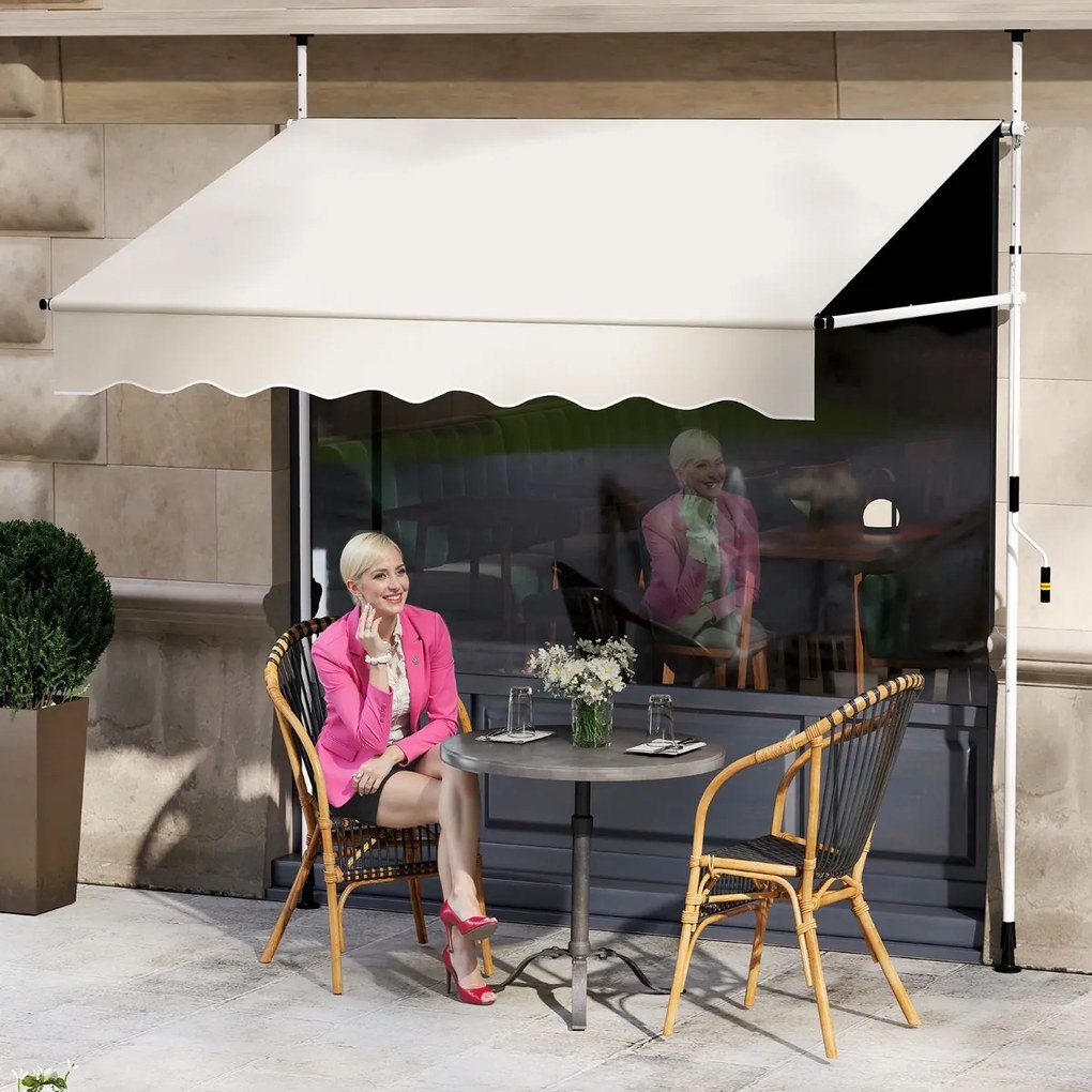 Toldo retrátil manual com manivela, cobertura externa ajustável em altura 250 x 300 cm, preto