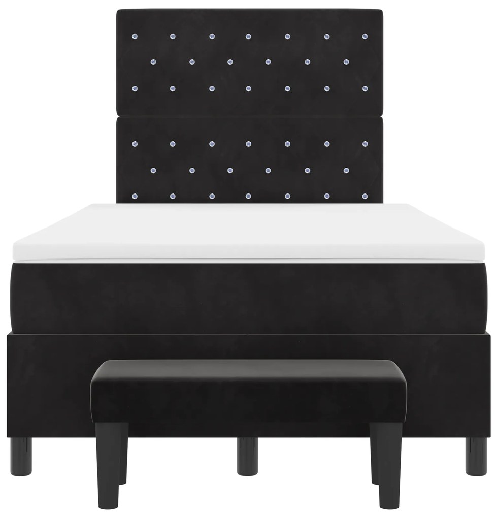 Cama Box Spring com Colchão e Banco Preto 120x200 cm Veludo