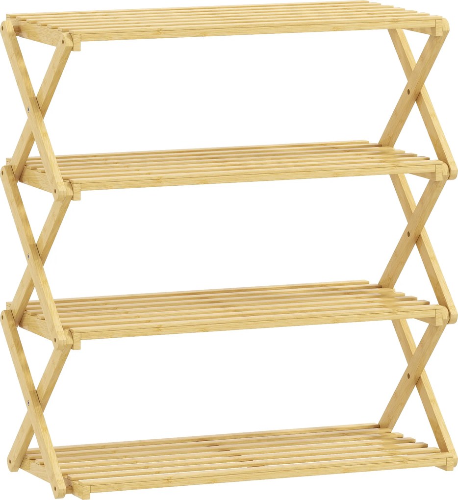 HOMCOM Sapateira Estreita de Bambu Dobrável de 4 Níveis para Entrada Corredor Quarto 60x29x67 cm Madeira | Aosom Portugal